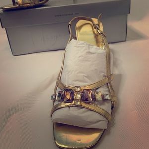 Nine West Jiassina Croco Gold slide sandals
